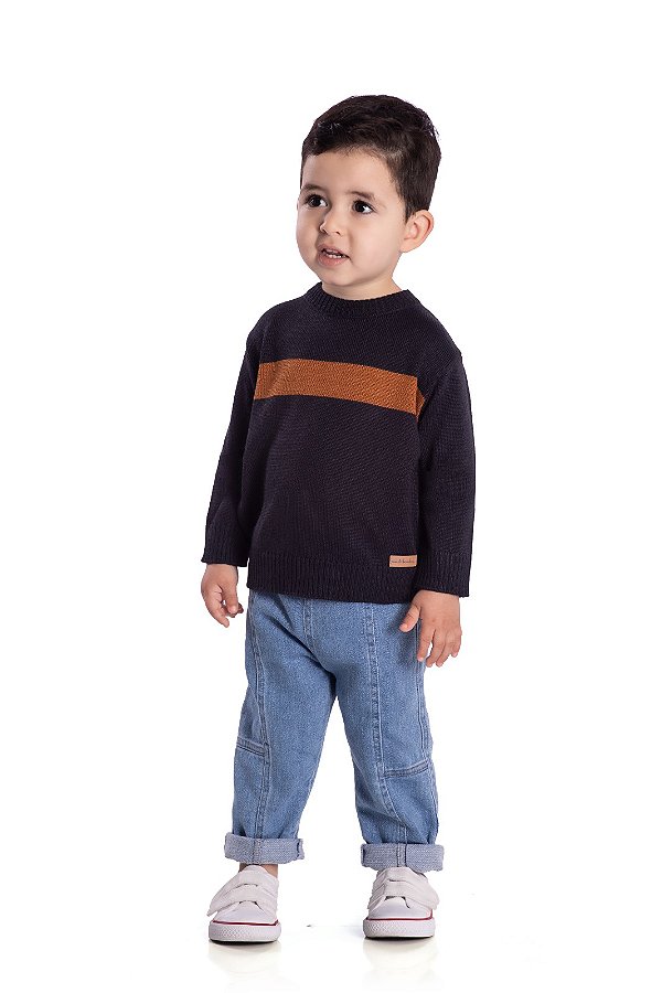 Blusa Tricot Infantil Preta Listra Nini Bambini
