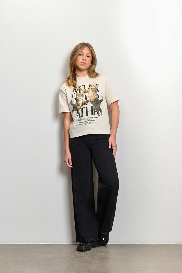 Calca Wide Jeans Black Preto Authoria