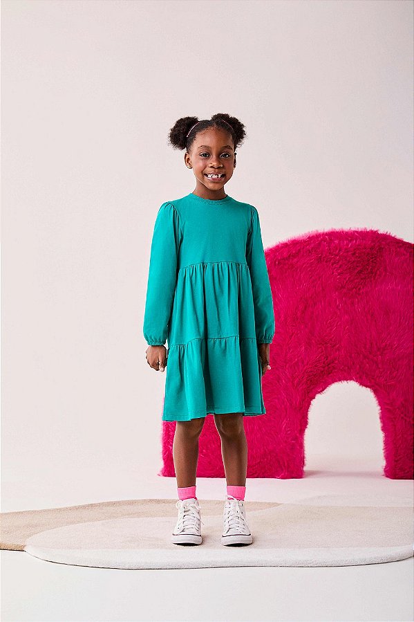 Vestido Infantil Marias Verde Esmeralda Bimbi