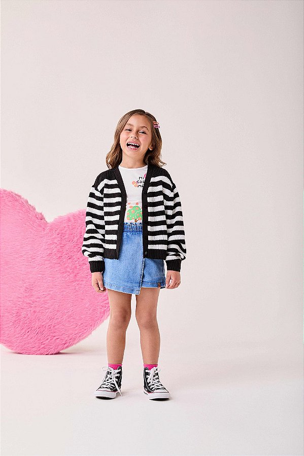 Casaco Trico Infantil Listrado P&b Bimbi