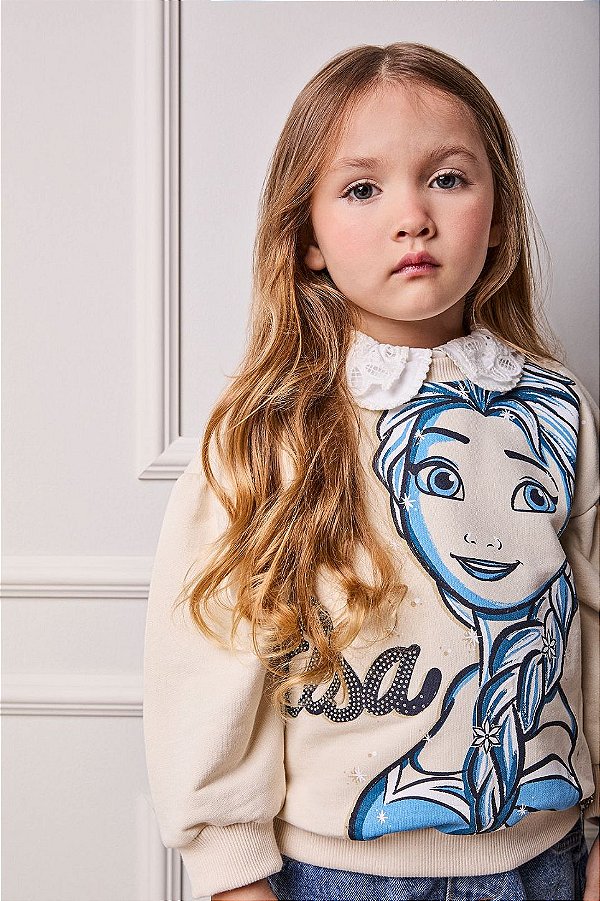 Casaco Moletom Infantil Elsa Bege Vanilla Anime