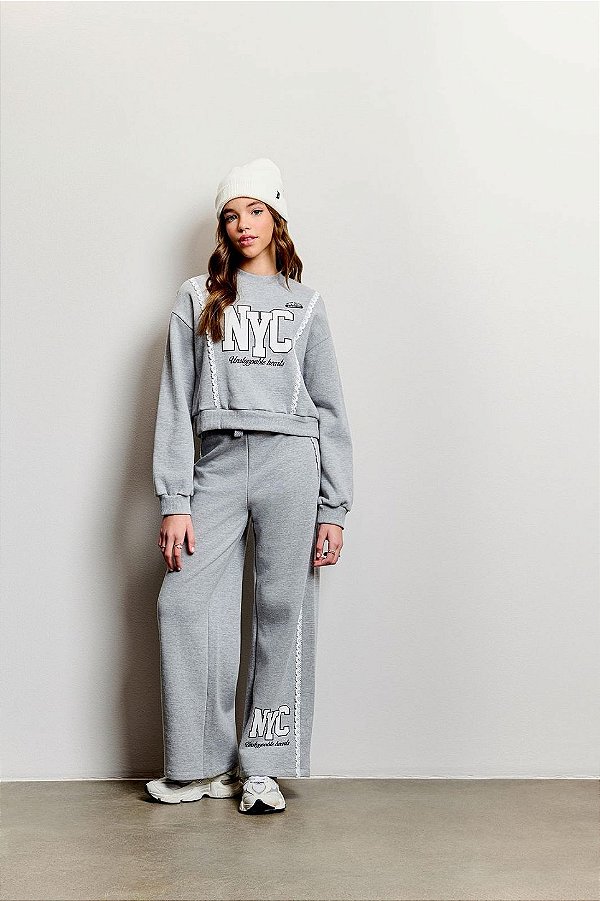 Calça Moleton Com Renda Mescla Authoria