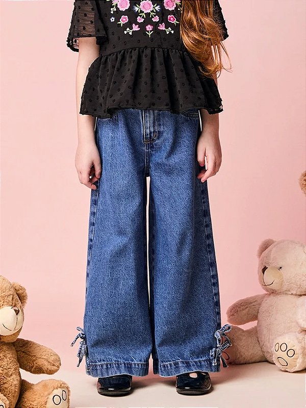 Calca Jeans Infantil Com Lacos Jeans Momi