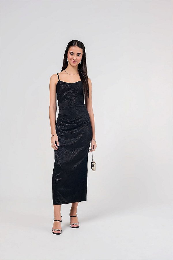Vestido Com Brilho Preto Brune Bobbyluu