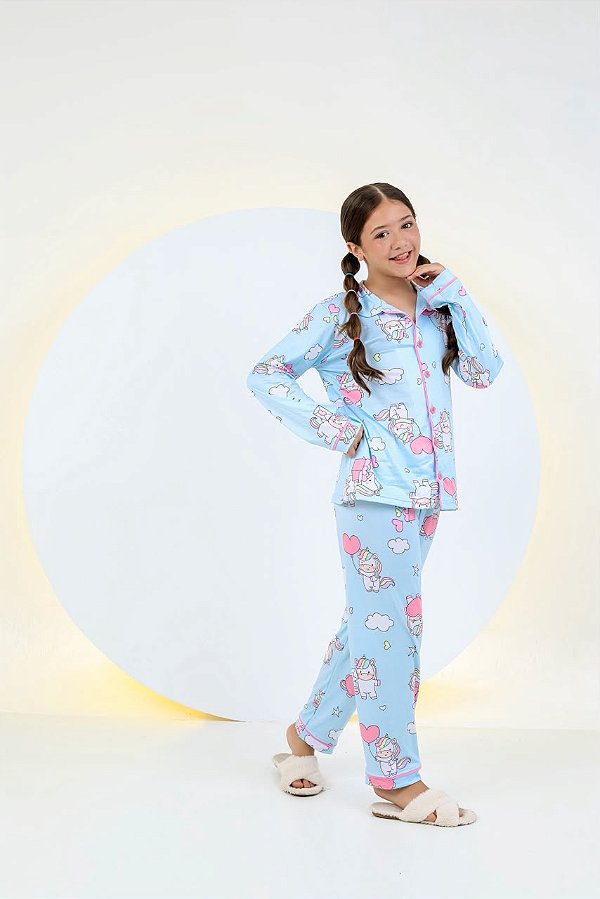 Pijama Infantil Suede Aberto Unicórnio