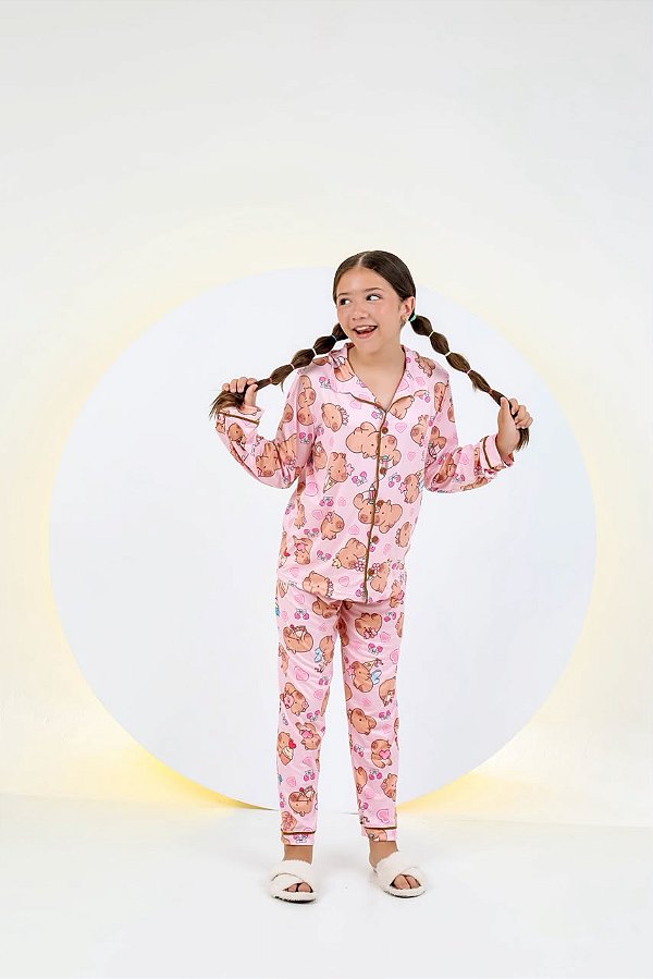 Pijama Infantil Suede Aberto Capivara