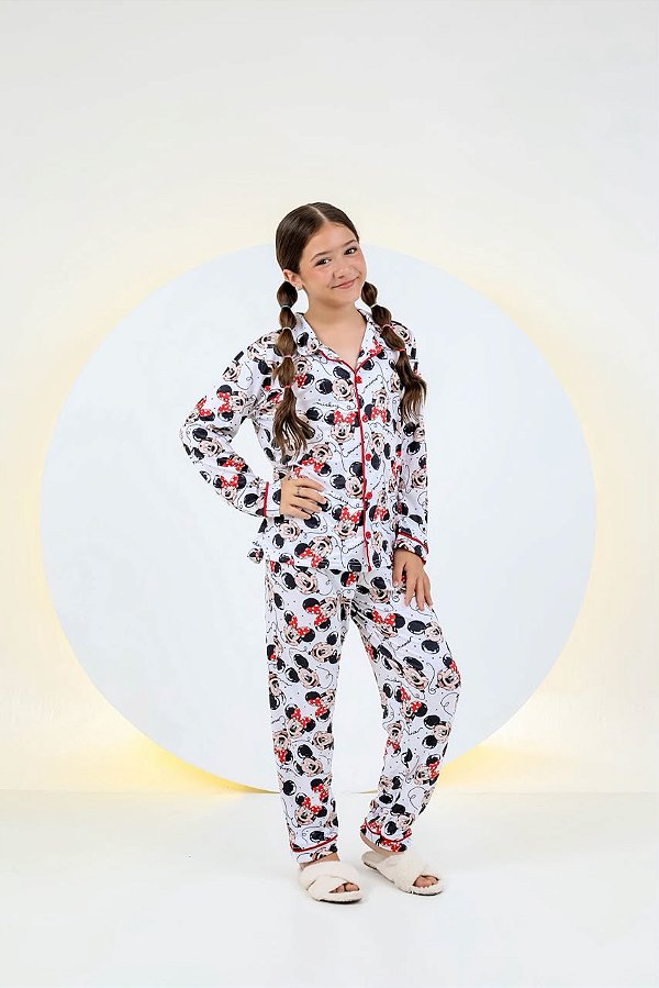 Pijama Infantil Suede Aberto Minnie Laço Vermelho