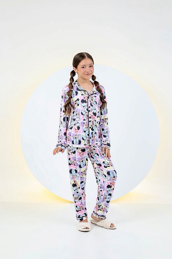 Pijama Infantil Suede Aberto Minnie Lilás