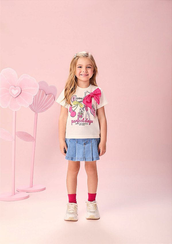 Shorts Saia Infantil Com Pregas Jeans Momi