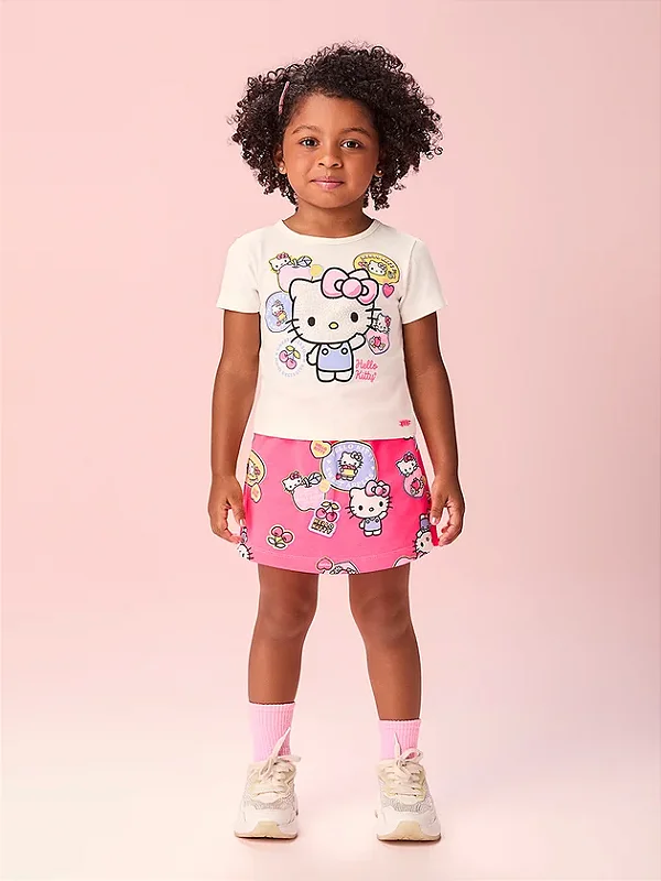Conjunto Infantil Saia Etiquetas Hello Kitty Momi