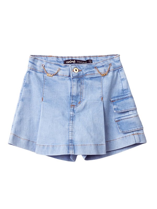 Shorts Saia Infantil Com Lapelas Jeans Anime