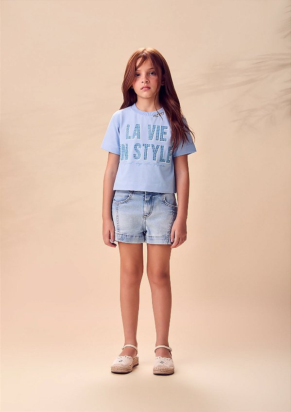 Blusa Style Infantil Azul Frances Anime
