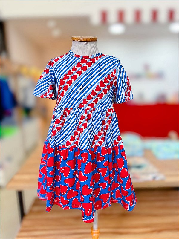Vestido Infantil Listras Coracoes Bimbi