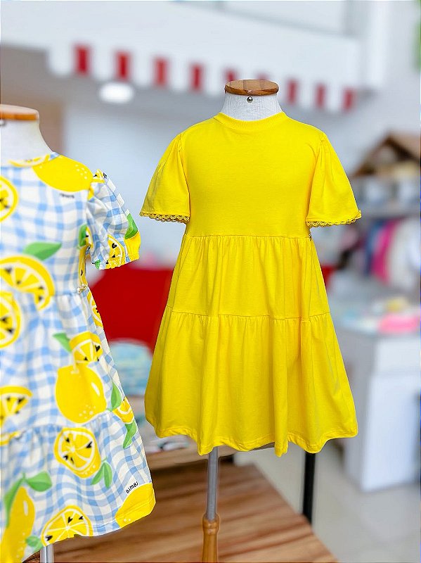Vestido Infantil Rendinha Amarelo Solar Bimbi