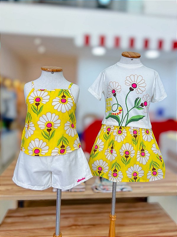 Conjunto Infantil Saia Floral Amarela Bimbi