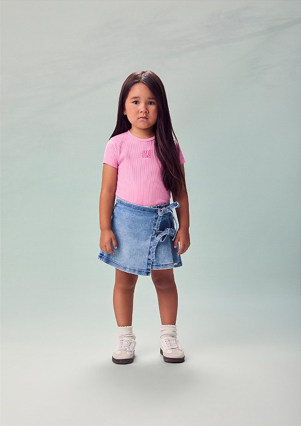 Blusa Infantil Rosa Malha Canelada Anime