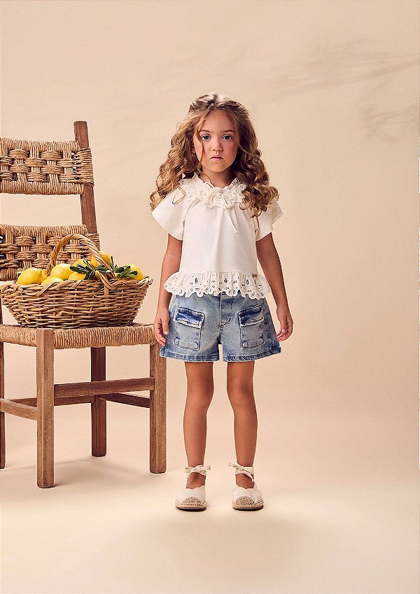 Shorts Jeans Infantil Bolsos Frontais Anime