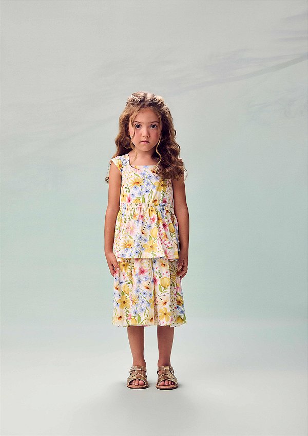 Vestido Infantil Tricoline Floral Anime