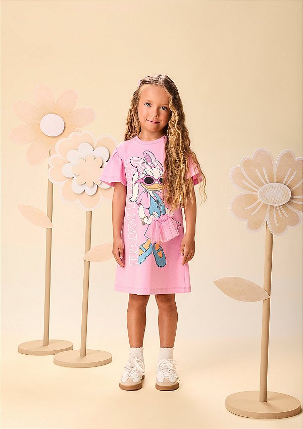 Vestido Infantil Daisy Saia De Tule Rosa Momi