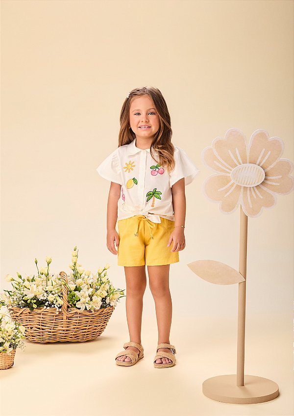 Camisa Infantil Tricoline Bordada Momi