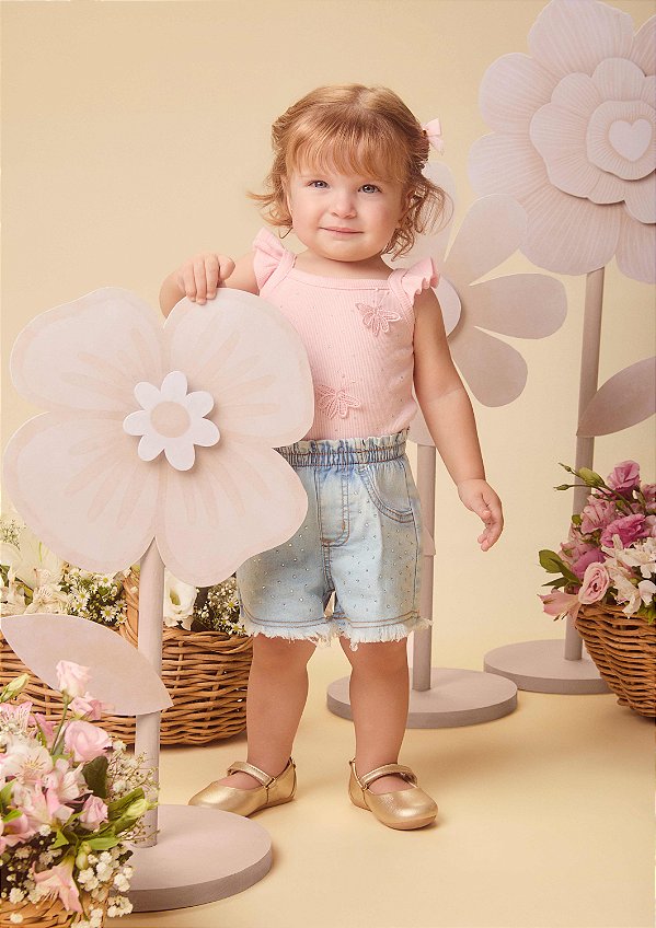 Body Bebe Strass E Borboletas Rosa Momi