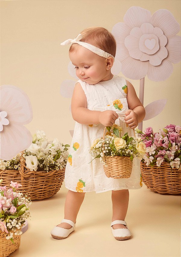 Vestido Bebe Laise Bordado Limao Momi
