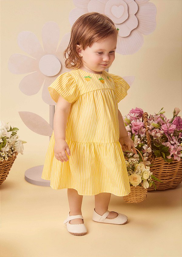 Vestido Bebe Listrado Patch Limao Momi