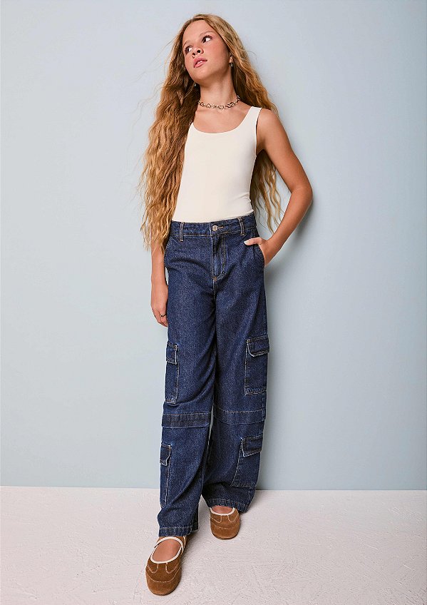 Calca Wide Jeans Cargo Authoria