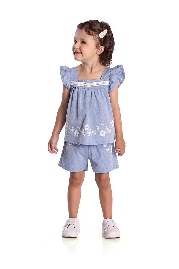 Conjunto Infantil Denin Com Branco Nini Bambine