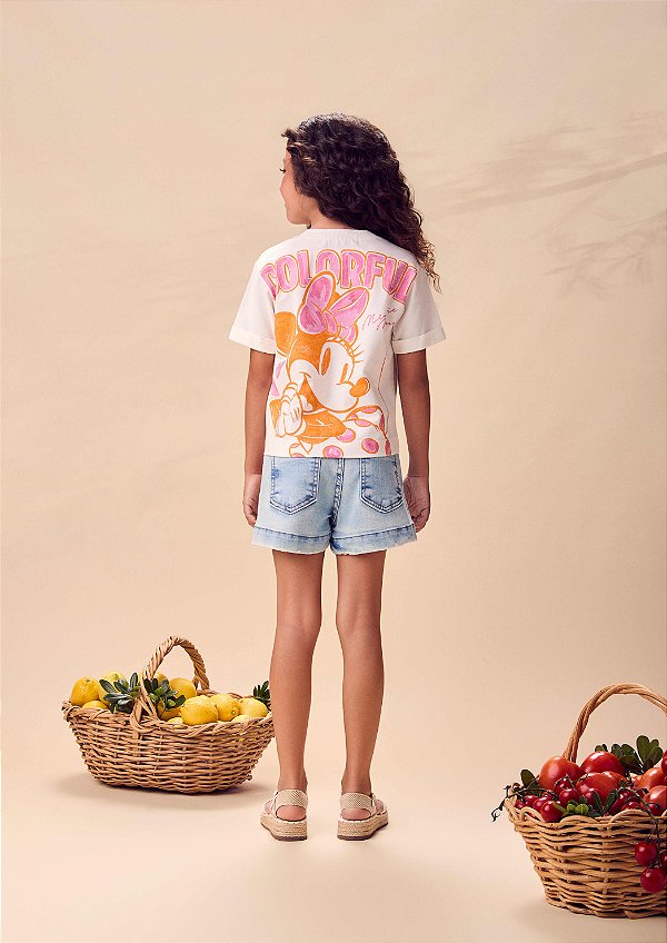 Blusa Infantil Minnie Com Laranjas Strass Anime