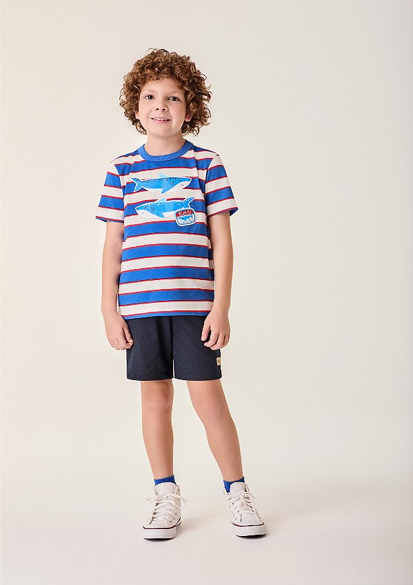 Camiseta Infantil Listrada Tubarões Bimbi