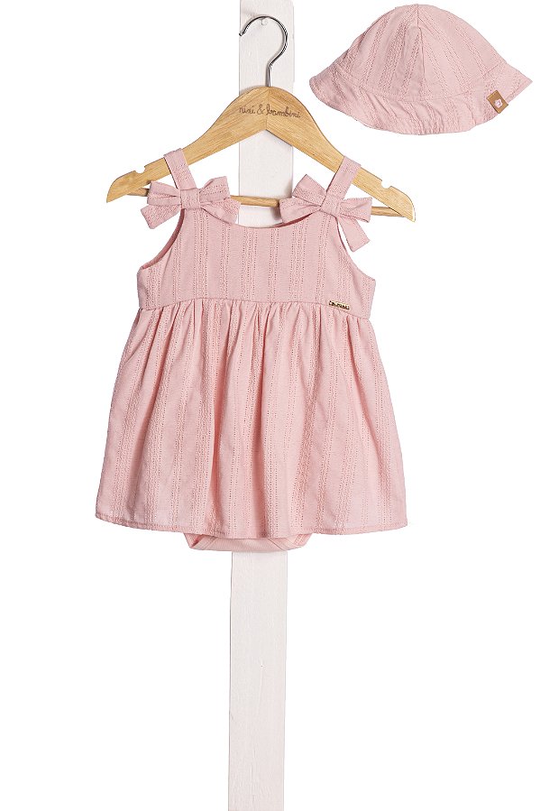 Vestido Bebe Com Chapeu Rosa Nini E Bambine