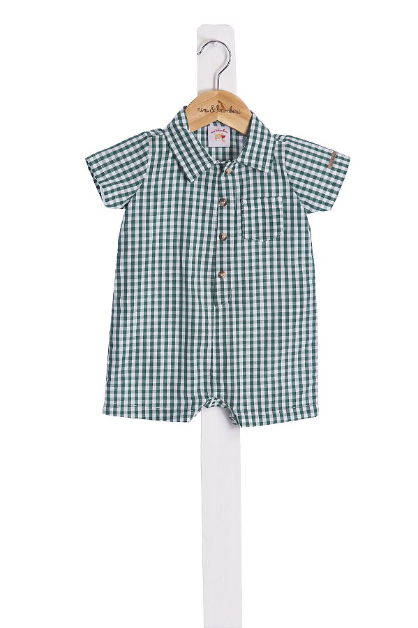 Macacao Bebe Xadrez Verde Nini Bambine