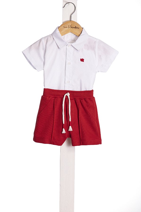Conjunto Body Camisa E Bermuda Bebe Nini Bambine