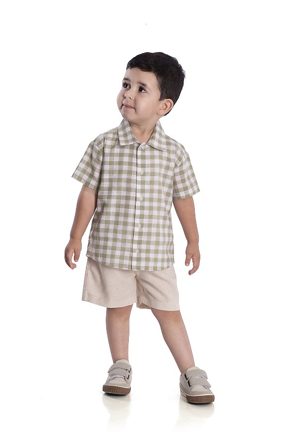 Conjunto Infantil Camisa Xadrez E Bermuda Nini Bam