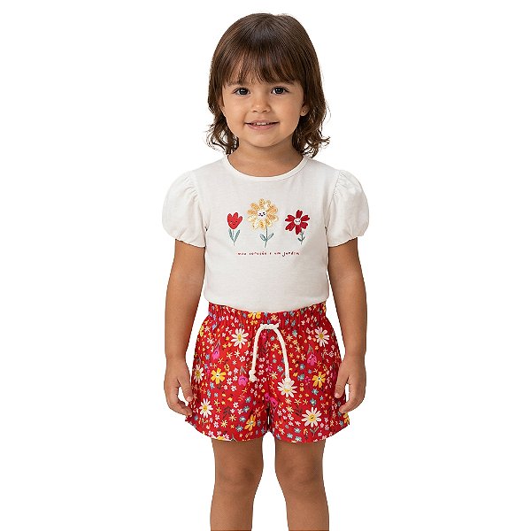 Conjunto Infantil Flores Com Shorts Jaca Lele