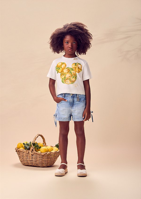 Shorts Jeans Infantil Laços Laterais Anime