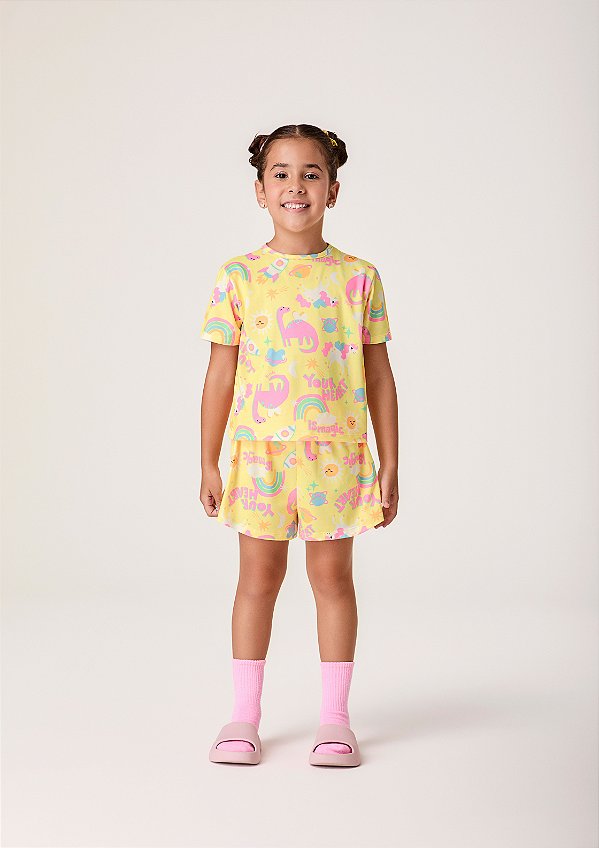 Pijama Infantil Unicórnio Amarelo Bimbi