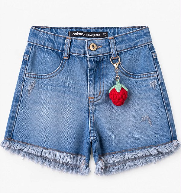 Shorts Jeans Infantil Pinjente Morango Anime