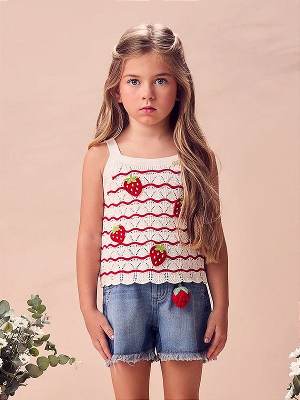 Blusa Infantil Trico Morangos Anime