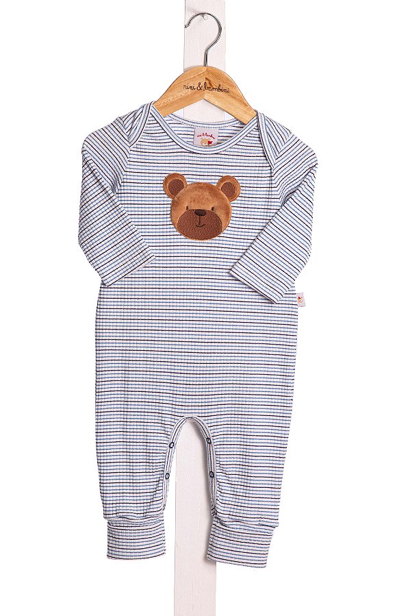 Macacao Bebe Listras Urso Nini Bambine