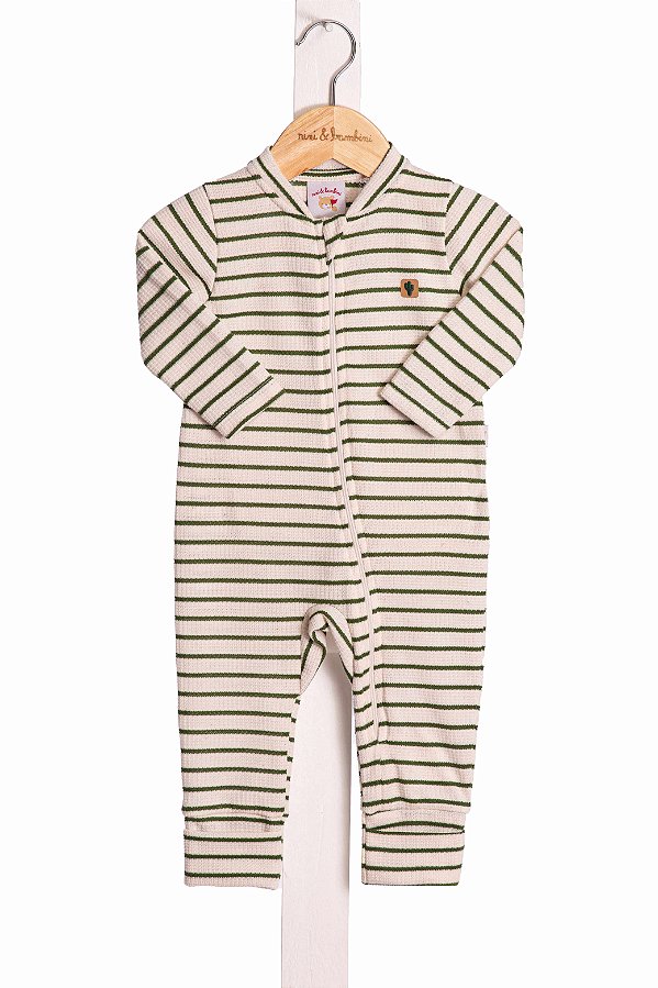 Macacao Bebe Listras Verde Nini Bambine
