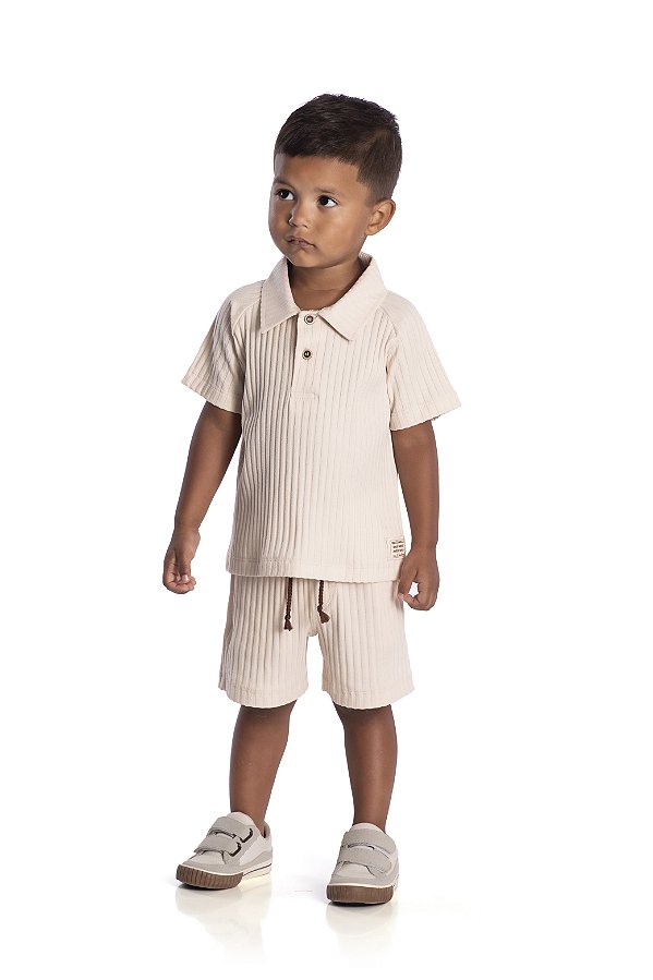 Conjunto Infantil Polo Canelado Bege Nini Bambine