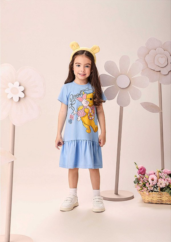 Vestido Infantil Pooh Azul Frances