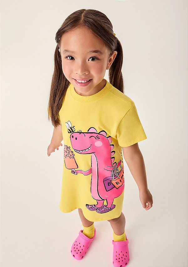 Vestido Infantil Dinossaura Rosa Bimbi