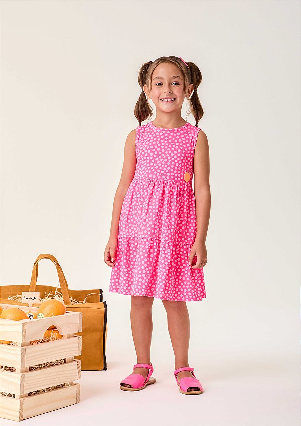 Vestido Infantil Rosa Poas Compose Bimbi