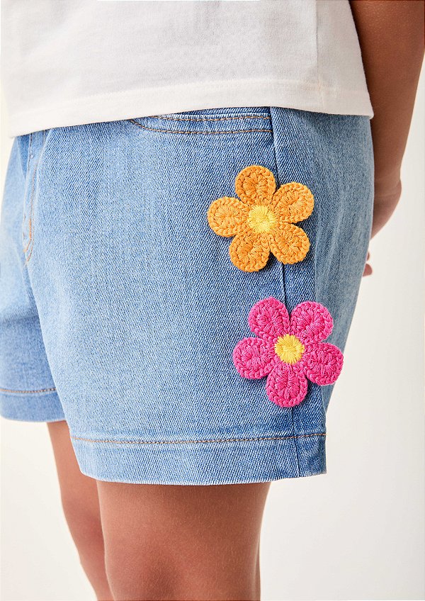 Shorts Infantil Jeans Flores Aplicadas Bimbi