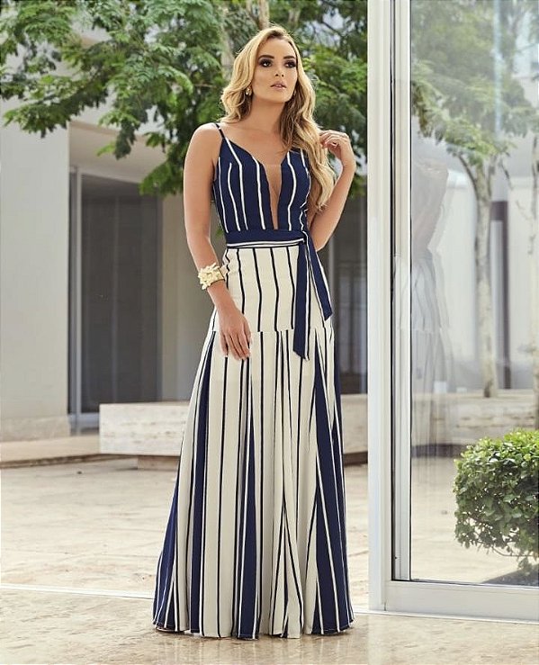 Vestido Longo Listrado Nara - Desnude