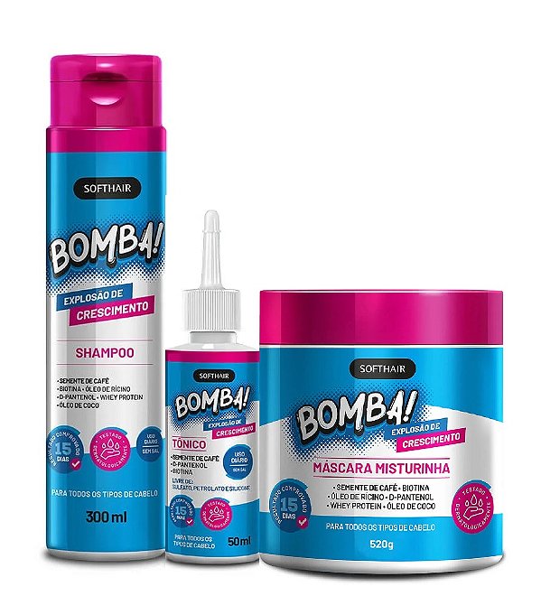 Soft Hair Bomba Explosão De Crescimento  Kit Shampoo,Tônico 50mL E Máscara