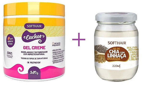 Soft Hair Gel Creme Modelador De Cachos+Gel De Chia Definição Prolongada